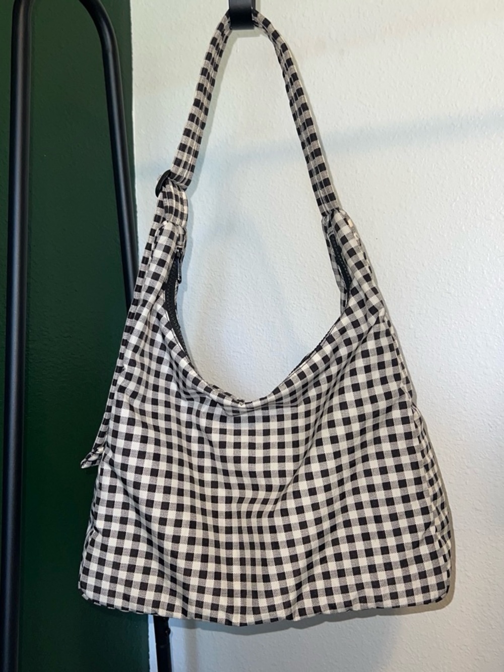 Baggu Black & White Gingham nylon Hobo Shoulder Bag